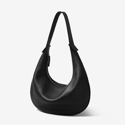 Luxurious First Layer Cowhide Leather Horn Bag Minimalist Commuter Underarm Bag with Litchi Texture Versatile Genuine Leather Handheld and Shoulder Bag for Women