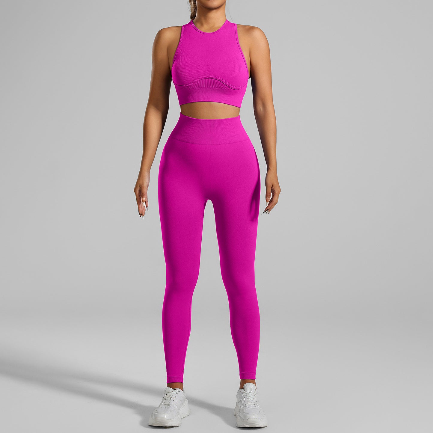 Seamless High Intensity Yoga and Running Set Breathable Ribbed Tank Top and Sports Bra for Comfort and Flexibility