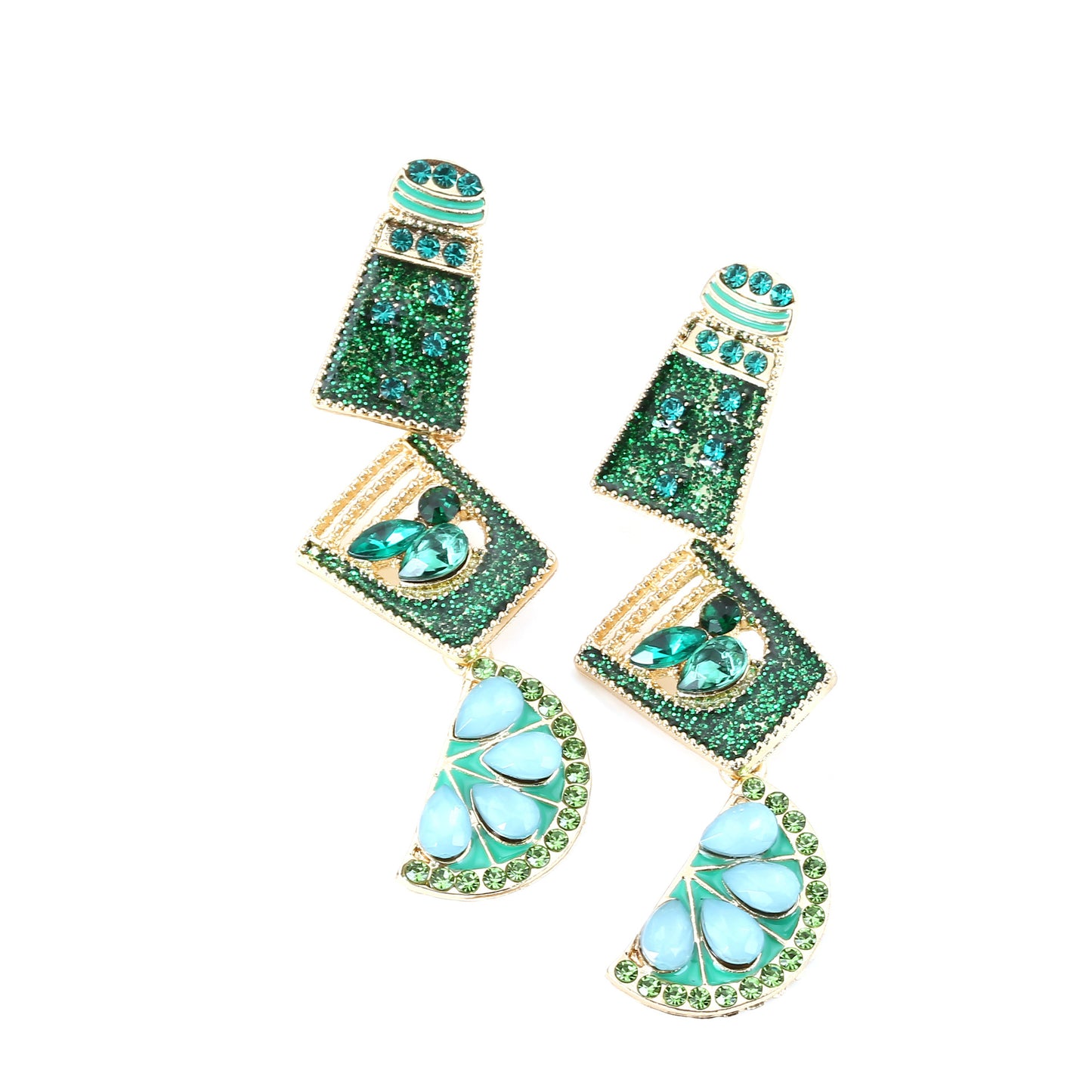 Geometric Diamond-Studded Earrings - Creative Multi-Layered Design with Elegant Dripping Oil Fruit Cup Style - Versatile and Chic Dangle Earrings for Any Occasion