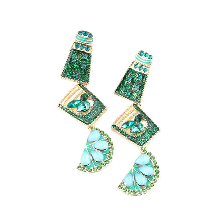Geometric Diamond-Studded Earrings - Creative Multi-Layered Design with Elegant Dripping Oil Fruit Cup Style - Versatile and Chic Dangle Earrings for Any Occasion