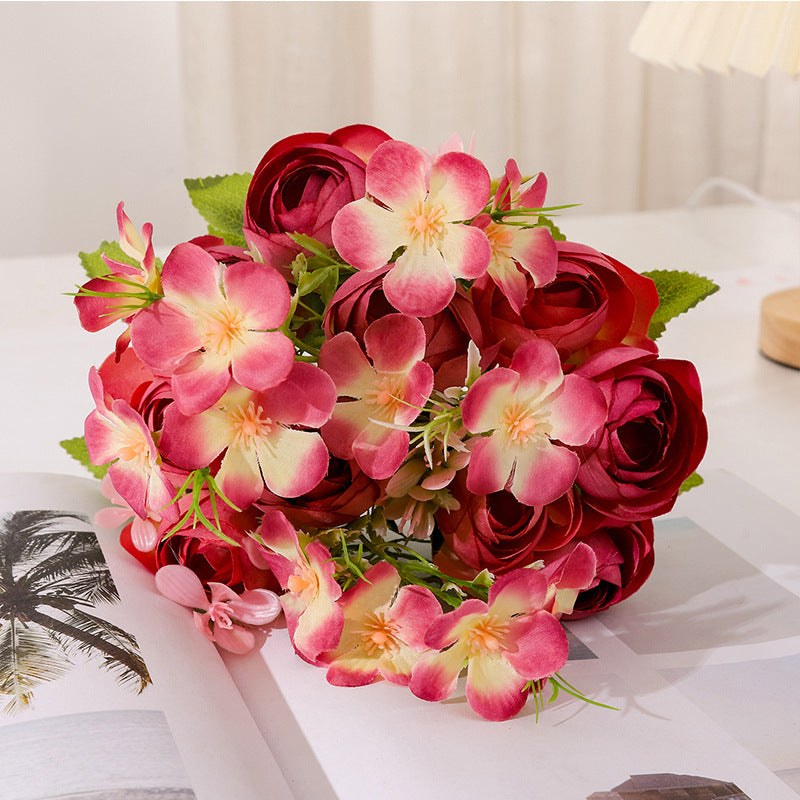 Elegant Faux Flowers for Living Room Decor - Butterfly Peony & Camellia Buds, Korean-Style Bridal Bouquets with Realistic Roses