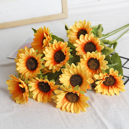 Realistic Single Stem 6-Head Sunflower Faux Flower Arrangement - Perfect for Rustic Decor, Gardening, Photography Props, and Home Accents