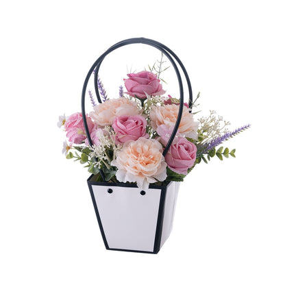 Elegant Faux Rose Flower Basket Set by Jiang Zuela - Stunning Floral Design for Weddings, Handheld Bouquets, and Wall Décor (CF01467)