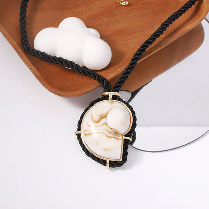 Summer Collection: Unique Black Braided Seashell Pendant Necklace with Ocean-Inspired Resin Art – Perfect for Beach Getaways
