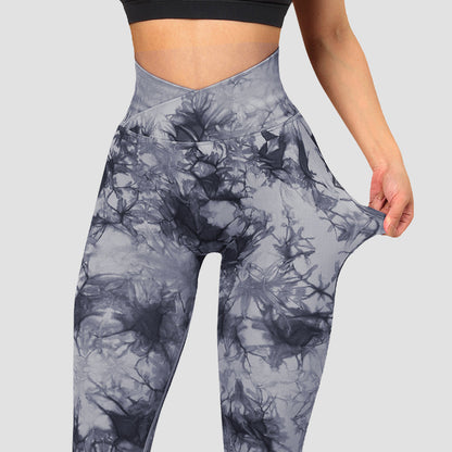 High Waisted Tight Fitting Yoga Pants for Women with Cross Dye Design Butt Lifting and Comfortable Workout Cycling Leggings