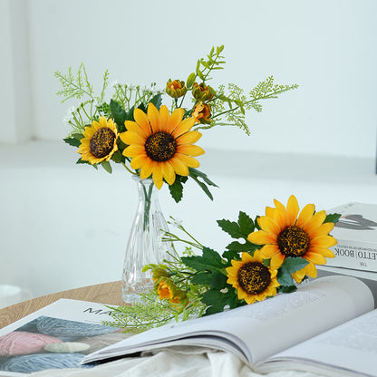 Realistic Artificial Sunflower Bouquet - Rustic Home Decor Fake Flowers Small Potted Sunflower Decorations for Charming Country Aesthetics