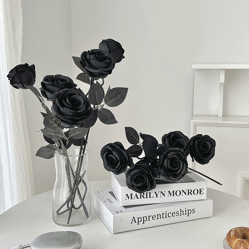 Stunning Black Rose Faux Flowers for Halloween - Gothic Dark Rose Décor, Perfect for Themed Events & Photography Props