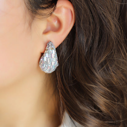 Trendy Droplet Gradient Colored Glass Ear Studs with Full Sparkling Crystals - Chic, Versatile, and Elegant Jewelry for Every Occasion