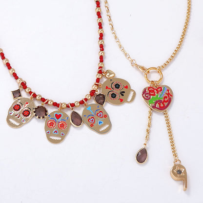 Stylish Halloween-Themed Set of 2 Metal Skull Pendant Necklaces - Creative and Luxurious Accessories for Women