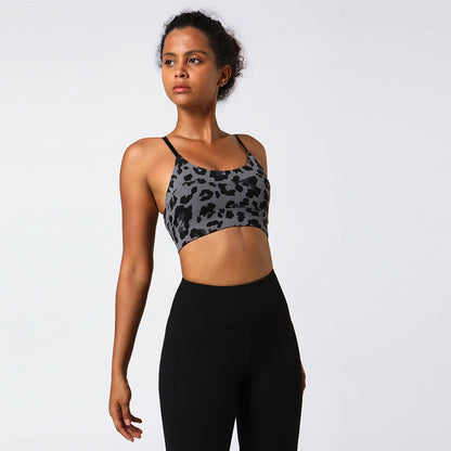 High Impact Leopard Print Sports Bra for Women Gathered Design for Yoga Running and Shock Resistance Racerback Activewear