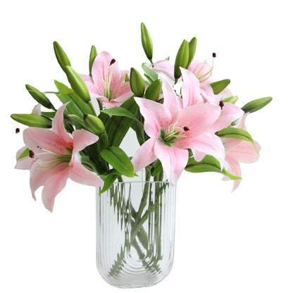 Realistic Artificial Lily Flower Stem - 3-Headed Faux Lily Home Décor for Wedding & Photography - Soft Touch & Durable Design