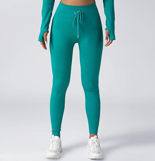 Chic Solid Color Zip Up Long Sleeve Fitness Set with Drawstring High Elastic Slim Fit Yoga Pants for Women for Fashionable Workouts and Daily Wear