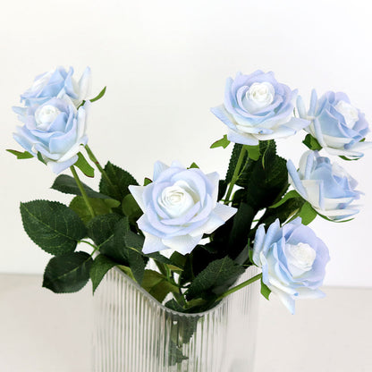 Frosty Ice Blue Soft Touch Hydrating Rose - Single Stem Realistic Faux Flower for Home Décor, Photography Props, and Trending Aesthetic Design