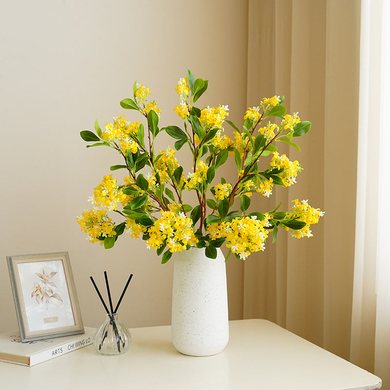 Realistic Golden Osmanthus Branch - Stunning Home Decor Artificial Green Plant Fake Flowers - Perfect for Photography Props and Elegant Interior Design