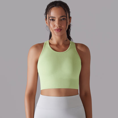 Seamless Knit Solid Color Racerback Yoga Sports Bra and Tank Top Breathable Workout Top for Running and Fitness