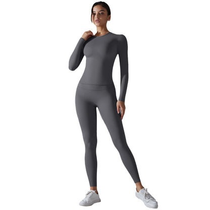 Skin Friendly Long Sleeve Yoga Top and High Performance Fitness Set for Pilates Running and Intense Workouts