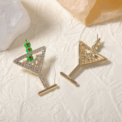 Stunning Creative Alloy Champagne Glass Earrings with Dazzling Rhinestones - Minimalist Fruit Cocktail Studs for Women