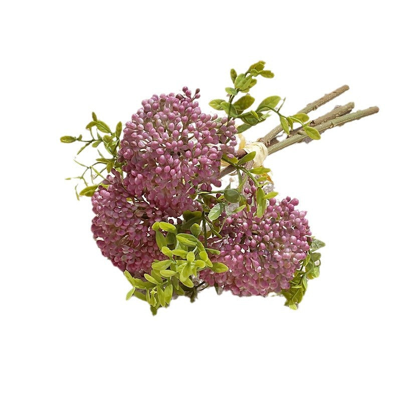 Realistic Faux Flower Hydrangea Blossom Bundle - 3 Stems of Elegant Oat Grain & Grape Fruit Decor for Home, Weddings, Photography & Event Styling