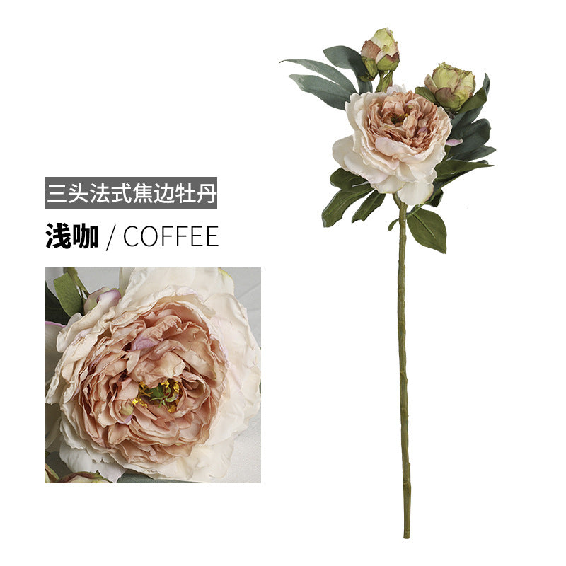 Realistic Triple-Headed French Edge Peony Artificial Flowers - Stunning Home Decoration for Living Room, Perfect for Floral Arrangements and Elegant Display