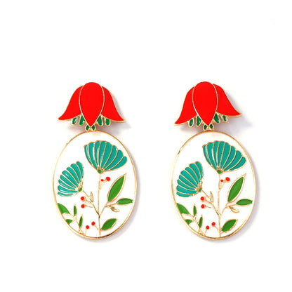 Elegant Minimalist Alloy Drop Oil 3D Floral Earrings - Unique Design for Effortless Style and Versatile Everyday Wear