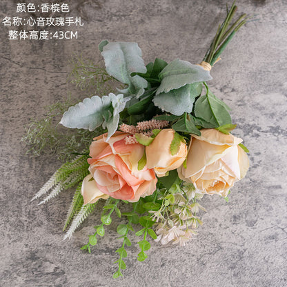 Heartfelt Rose Handheld Bouquet - Stunning Faux Flower Home Decor for Weddings and Special Events - Perfect Wall Art and Floral Arrangement (Model CF01284)