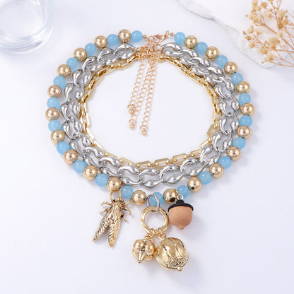 Bohemian Multi-Layered Charm Necklace featuring Unique Chain, Colorful Glass Beads, and Alloy Insect Pendant – Perfect for Casual Wear and Fashion Statements