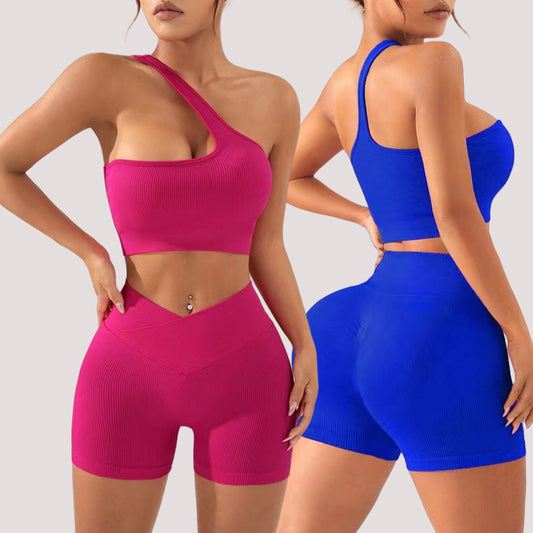 Seamless 5 Color Yoga Set with Cross Back Sports Bra High Waisted Peach Butt Shorts for Comfort and Style