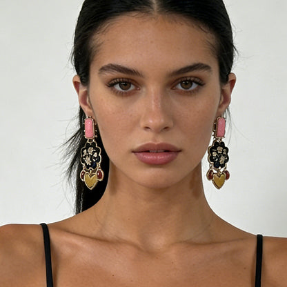Bohemian Colorful Ethnic-Inspired Composite Gold Drip Oil Inlay Resin Flower Tassel Earrings for Women - Unique Handcrafted Jewelry for Every Occasion