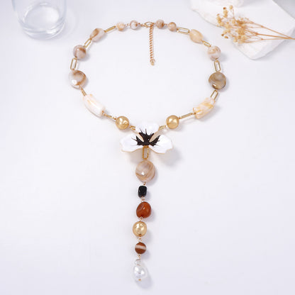 Elegant Luxe Alloy and Resin Y-Shaped Necklace for Women – Stunning Drip Oil Floral Bead Design for a Touch of Sophistication