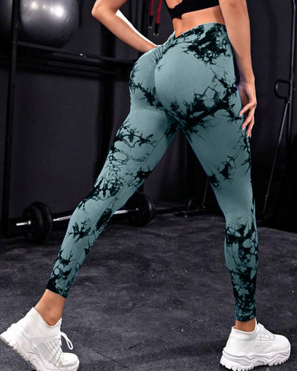 Seamless Tie Dye V Waist Yoga Pants for Women High Waist Butt Lifting Leggings for Running Fitness and Athleisure for a Peachy Bum