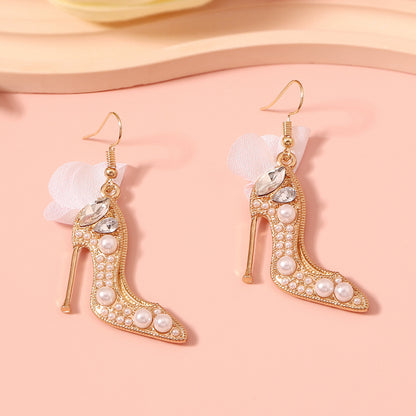 Trendy Personality Cartoon Crystal Shoes Alloy Rhinestone Fabric Earrings - Unique Creative Design for a Stylish Look