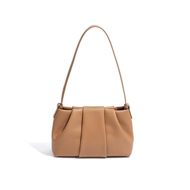 Chic Pleated Cloud Bag Korean Inspired Unique Leather Underarm Purse for Commutes Genuine Leather Shoulder Bag for Women