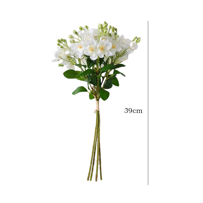 Realistic Jasmine Bouquet - 5-Branch Artificial Flower Arrangement for Home Decor, Living Room, Wedding Celebrations, Bridal Handheld Posies, Aisle Decorations, and Floral Wall Displays