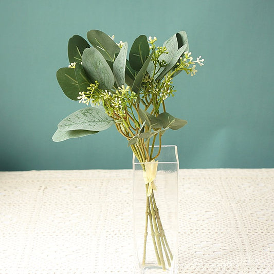 Eucalyptus Leaves Bouquet - 6 Stems of Silk Foliage for Home Décor, Wedding Photography, and Floral Arrangements - Milano Style B20436