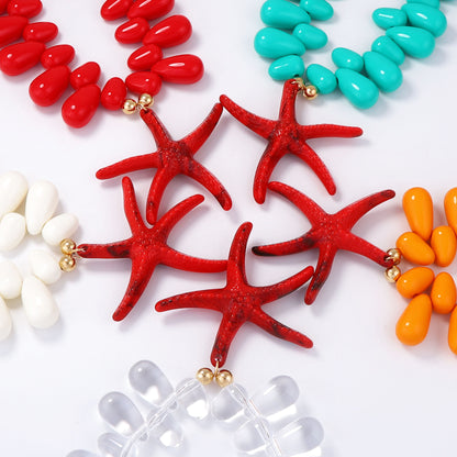 Vibrant Ocean-Inspired Holiday Necklace with Chunky Colorful Beads and Eye-Catching Starfish Pendant - Perfect for Women’s Summer Style