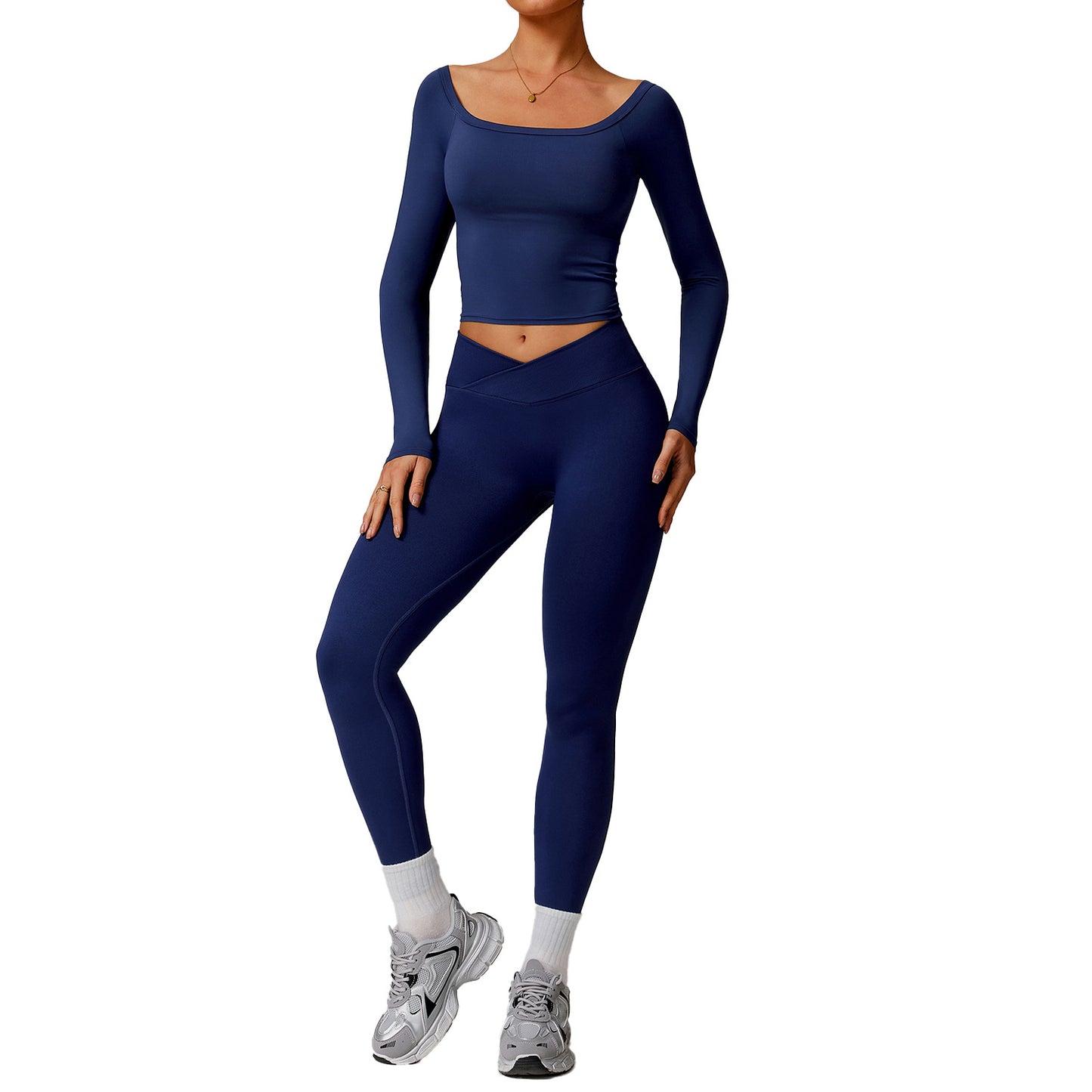 Soft Brushed Long Sleeve Yoga Set for Women Wide Neck Off Shoulder Design for Fitness and Gym Workouts Model 5036