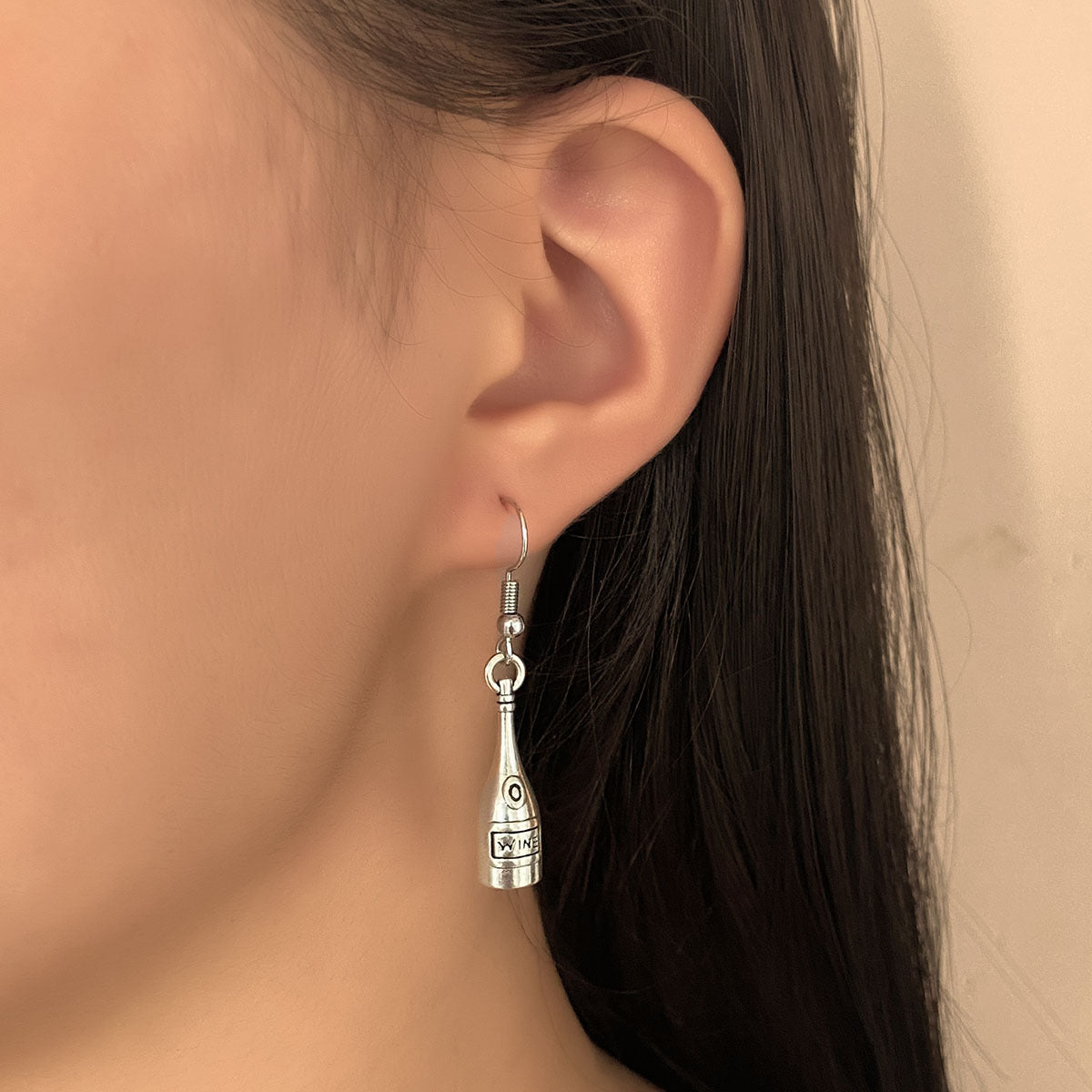 Unique Vintage Gothic-Inspired Silver Wine Bottle Drop Earrings - Hip Hop Punk Style, Perfect for Statement Fashion Lovers