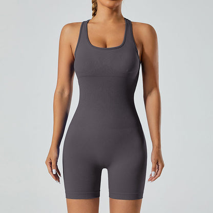 Seamless Yoga Bodysuit for Women Backless Design Butt Lifting Fitness Shorts with High Stretch for Comfort and Flexibility