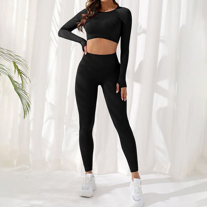 Women's Autumn and Winter Yoga Outfit Set Outdoor Sports Running Leggings with Butt Lifting Feature Long Sleeve Fitness Top 2 Piece Activewear for Enhanced Comfort and Style