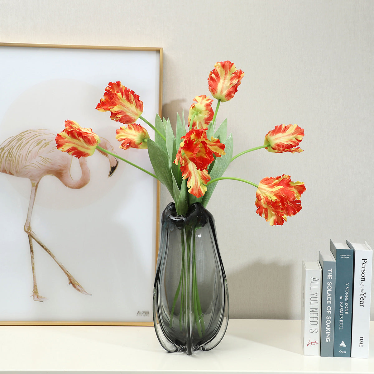 Artificial Tulip Flower Bouquet - High-End Parrot-Inspired Home Décor for Living Room, Stunning Floral Arrangement, Ideal for Photography Props