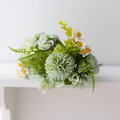 Vibrant Daisy-Inspired Faux Flower Bouquet with Hydrangeas - Perfect for Home Decor, Living Room Accent, Wedding Decorations, and Photography Props