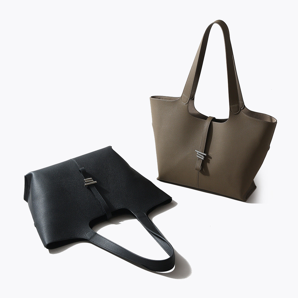 Genuine Leather Women's Tote Bag Fall Handbag with Large Capacity for Commuting Durable Cowhide Shoulder Bag for Everyday Use