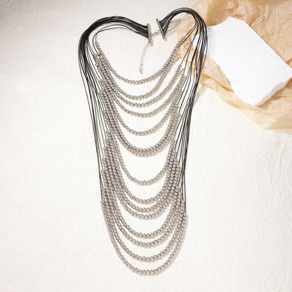 Hip Hop Punk Inspired Multi-Layered Gold Beaded Necklace - Unique Creative Design for Stylish Women - Bold Casual Statement Piece