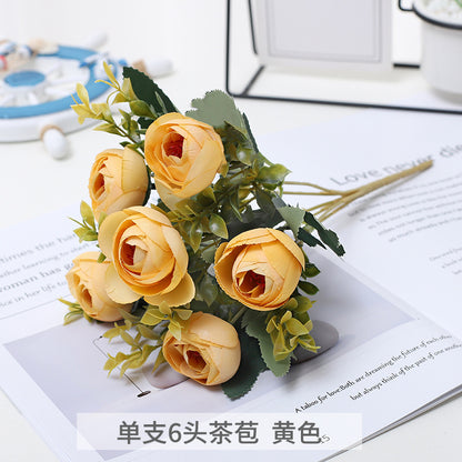 Realistic 6-Head Tea Bud Rose Artificial Flowers for Stunning Home Decor, Wedding Decorations, Photography Props, and Floral Arrangements