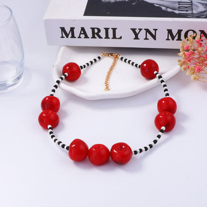 Elegant Minimalist Resin Cherry and Bead Necklace for Women - Versatile, Unique, and  Quality Fashion Accessory