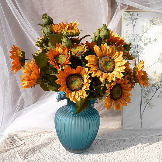 Stunning Artificial Sunflower Bouquet - Autumn Color Faux Sunflowers for Home Décor, Wedding Celebrations, and Stage Decorations