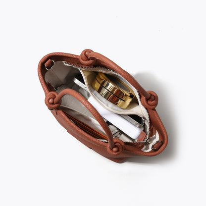 Genuine Leather Market Tote with Chic Knotted Design Versatile Handbag and Crossbody Bag for Everyday Elegance