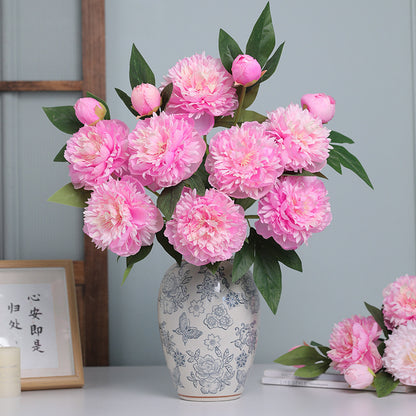 High-Quality Faux Peony Bouquet - Luxurious 3-Head Silk Flower Arrangement for Home Décor, Ideal for DIY Floral Art in Living Room and Sample Rooms