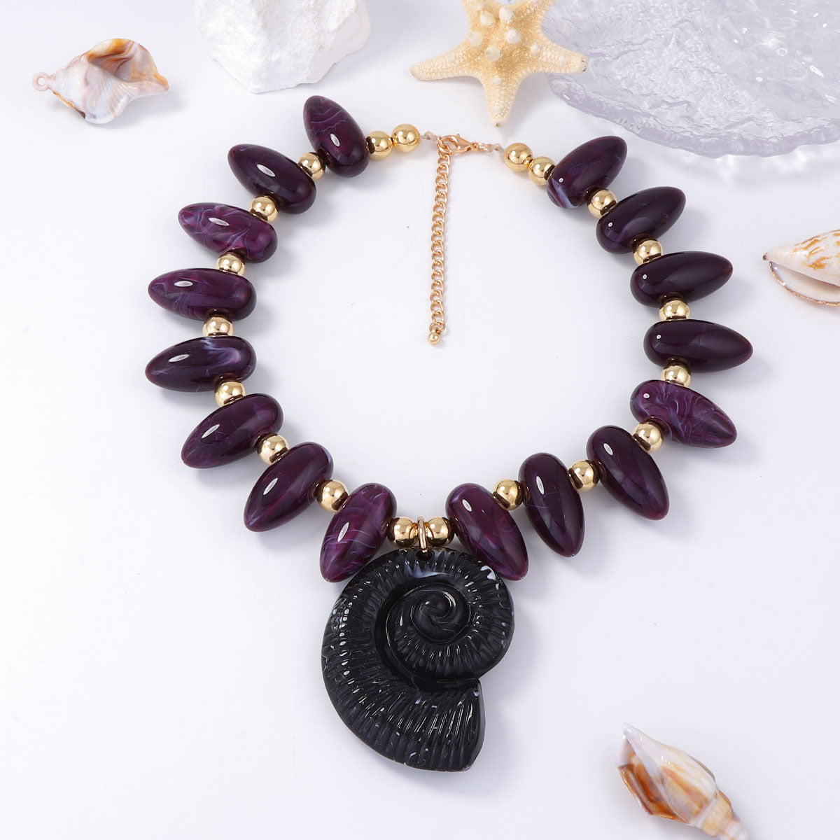 Exaggerated Ocean-Inspired Vacation Pendant Necklace with Colorful Beads and Shell Charm - Versatile, Luxurious, and Perfect for Every Occasion