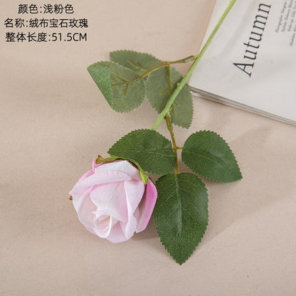 Luxurious Velvet Gemstone Rose Artificial Flower - Elegant Green Plant Decoration for Weddings and Events - Trendy Home Décor Craft - INS Style MW03340